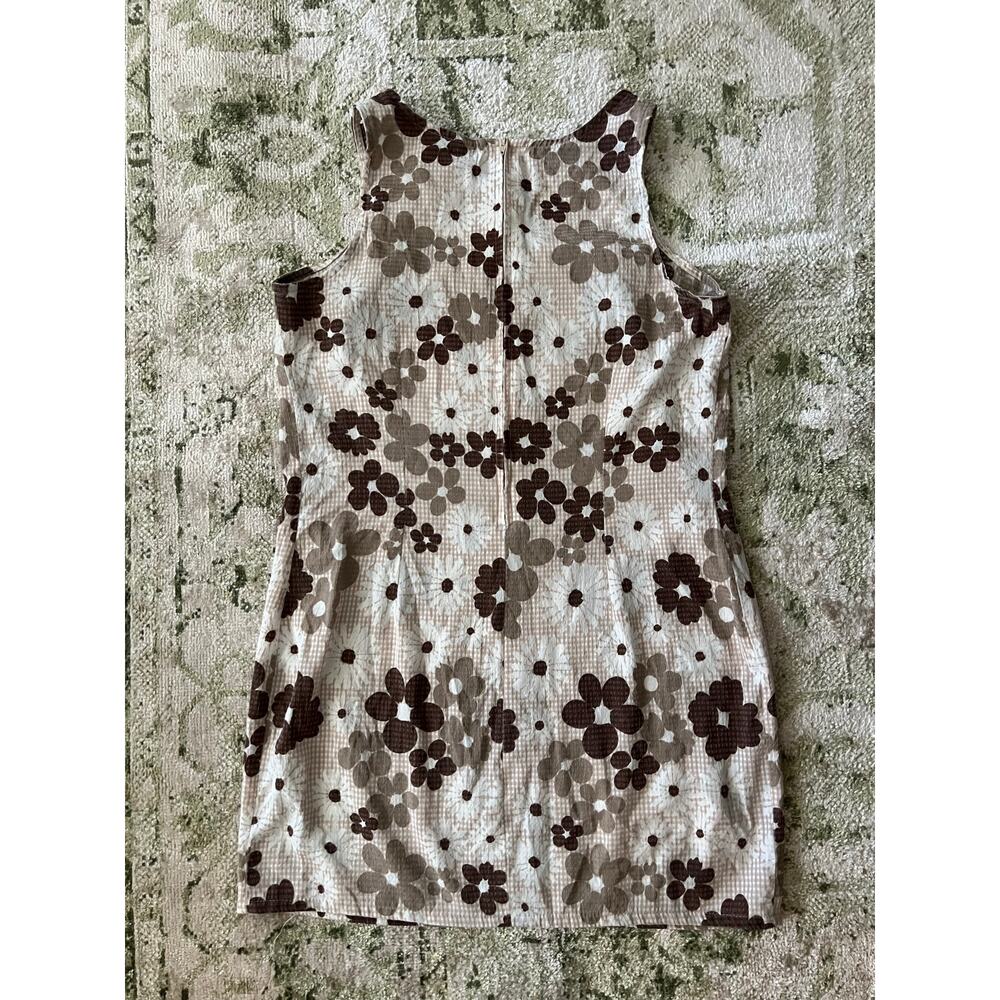 Vintage 90s Brown Floral Shift Dress | Mod Daisy Print Mini Dress - Picture 3 of 6